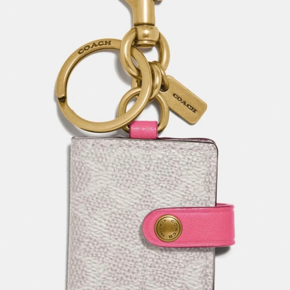 COACH picture frame bag charm wh/cotton candy signature canvas NWT